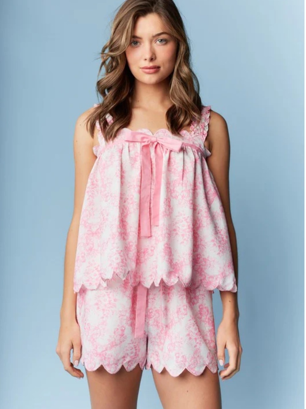 Pink Toile Scalloped Pajama Set